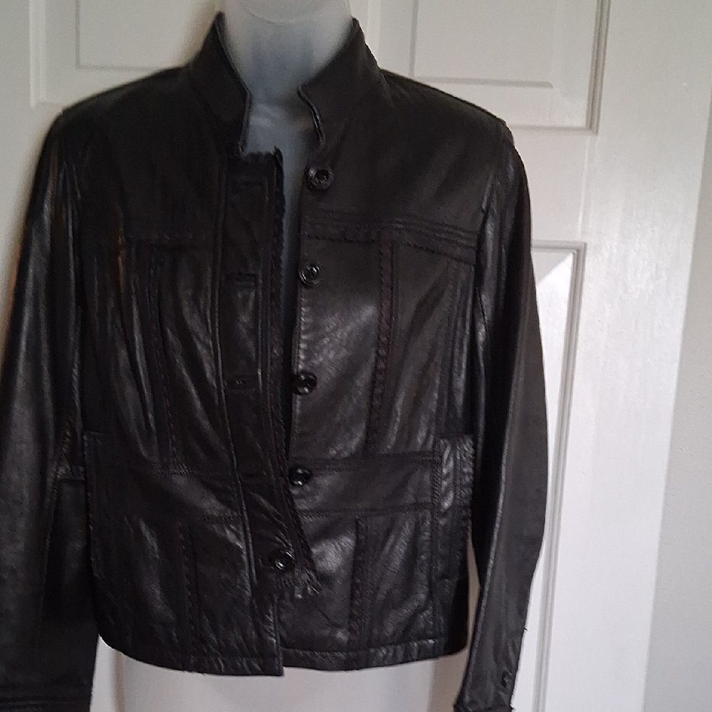 Style & Co. BLACK Vintsge Leather Jacket